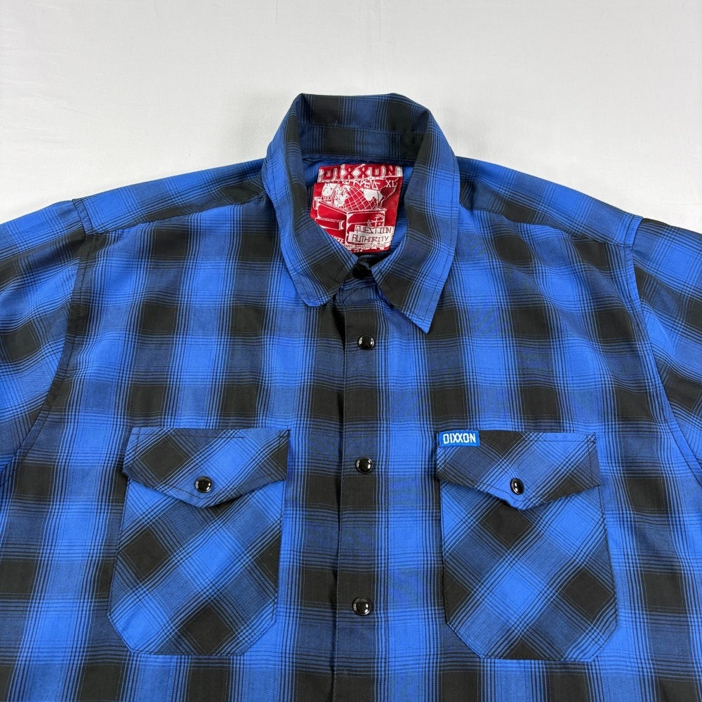 Dixxon Flannel Co Shirt Men XL Blue Plaid Pearl Snap Up City Gardens Bamboo Camp - Picture 2 of 11